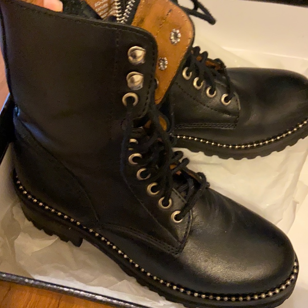 Aqua Bloomingdales black leather combat boots